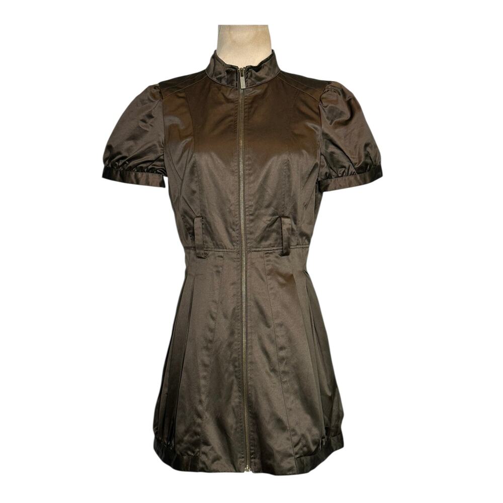 Bebe brown short sleeves full zipper mini dress size Medium